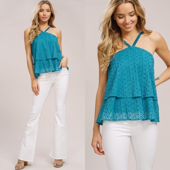 Glamvault Tops - Embroidered Halter Neck Layered Top